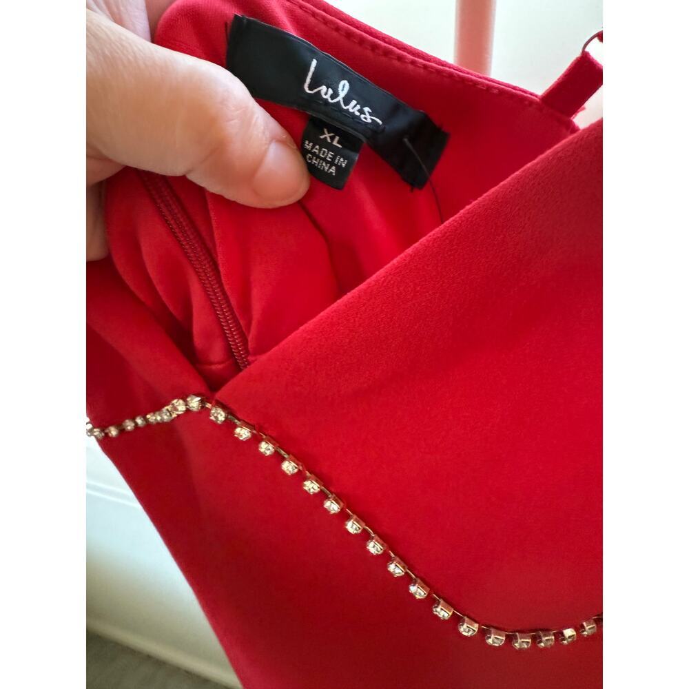 Lulus Red Mini Dress Y2K Glam rhinestones size XL Homecoming Date Party 90s - Picture 3 of 9